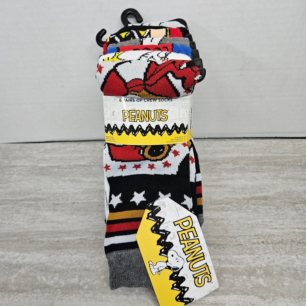 Peanuts Snoopy Charlie‎ Brown 6 Pairs Crew Socks Mens Shoe Size 6 12